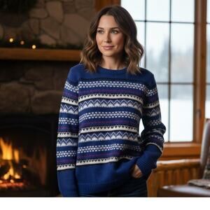 Croft & Barrow XL Blue Fair Isle Sweater Pullover Grandpa Cabin Holiday Women’s